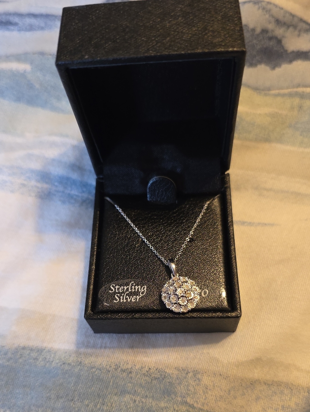 Sterling Silver Floral Cluster Pendant Necklace - White